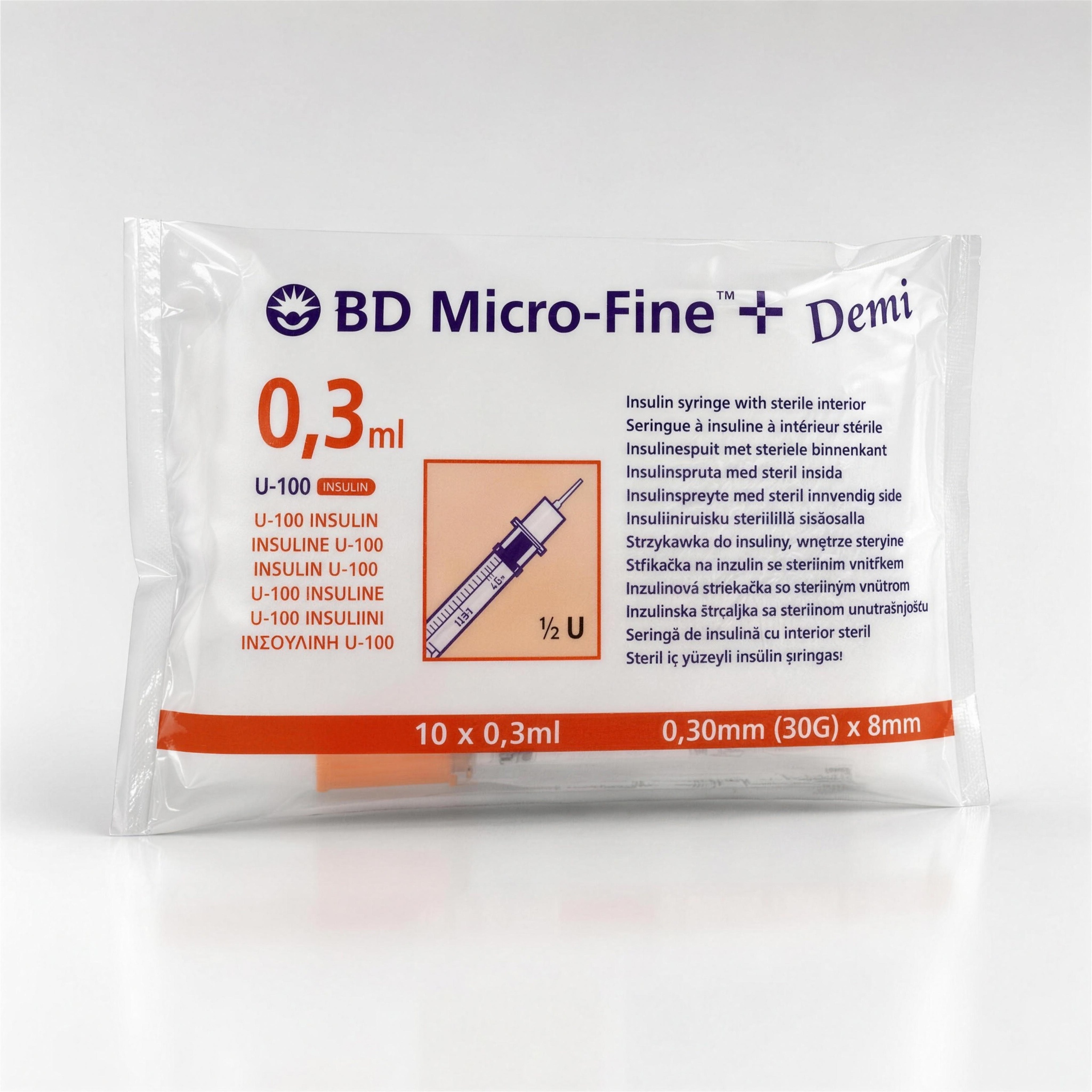 Jeringa de insulina de 0,3 ml + aguja 10x
